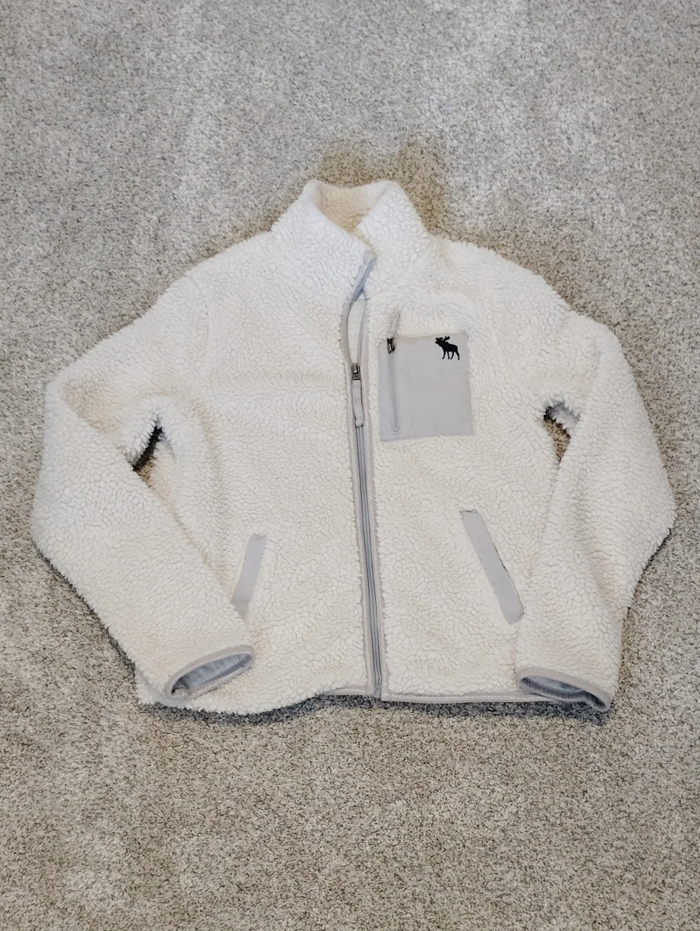 abercrombie kids Cream Sherpa Full-Zip Jacket with Chest Pocket